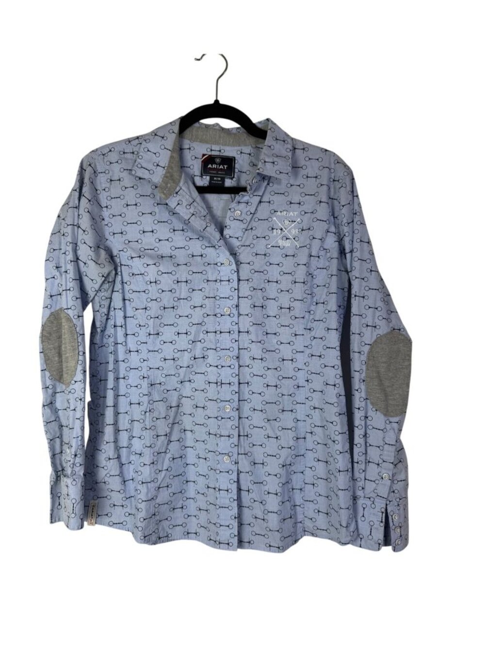 Ariat Womens Blue Button Up‎ Shirt Equestrian Elbow Patches Size Medium Western